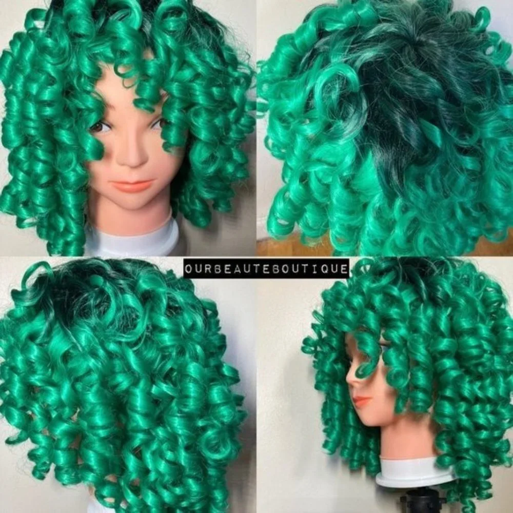 Green Wigs Black Hair Wig With Bangs